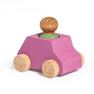 Coche madera rosa Lubu con figura verde