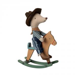 Ratoncito cowboy con caballo balancín 11cm Maileg