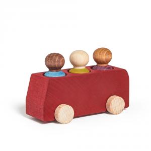 Autobús madera rojo Lubu con 3 figuras