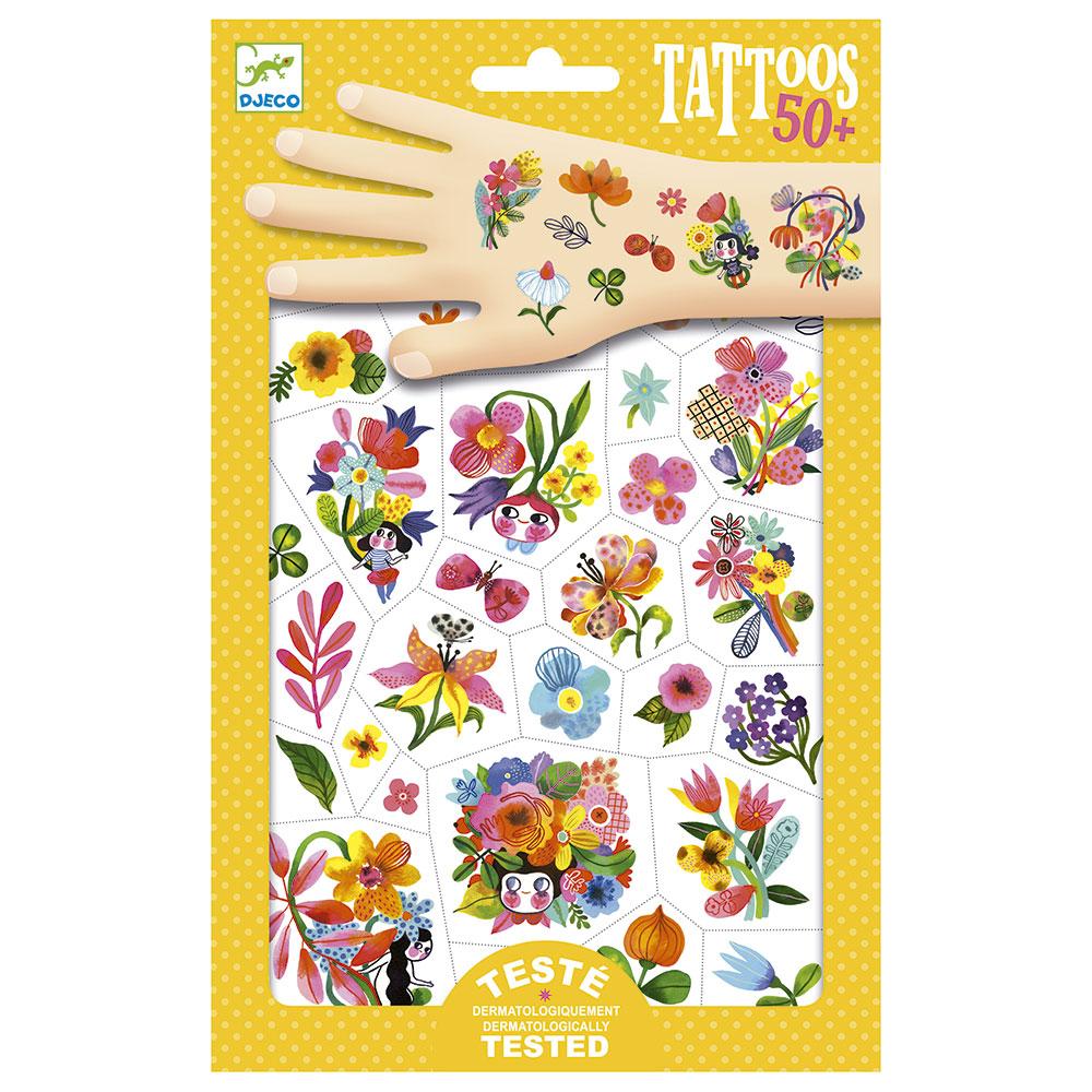 Tatuajes flores acuarela set 2 hojas