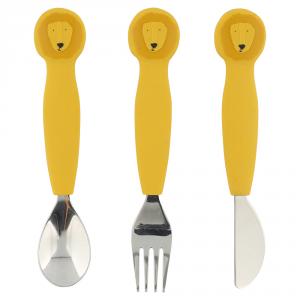 Set 3 cubiertos mango silicona león