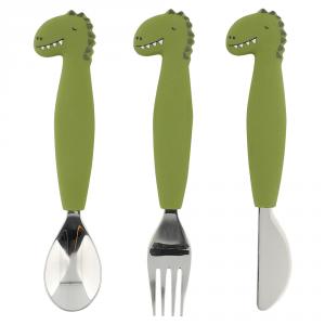 Set 3 cubiertos mango silicona dinosaurio