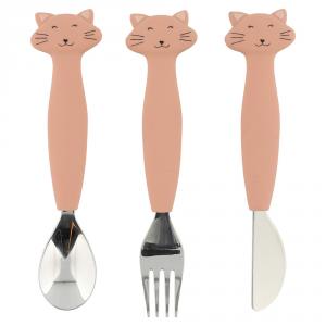 Set 3 cubiertos mango silicona gato