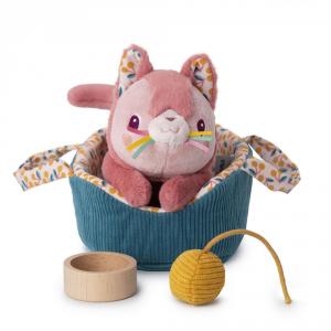 Peluche gata Jeanne con cesta y accesorios tela