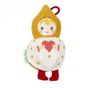 Bola de navidad amarilla y elfo Mimmi tela reversible con colgador 11cm