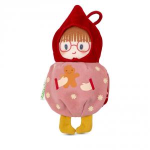 Bola de navidad roja y elfo Bibbi tela reversible con colgador 7cm.