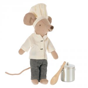 Ratón cocinero con olla y cuchara Maileg