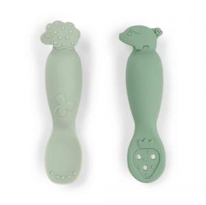 Set 2 cucharas aprendizaje verde silicona Tiny Farm
