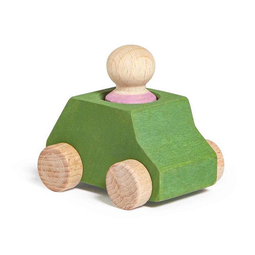 Coche madera verde Lubu con figura rosa