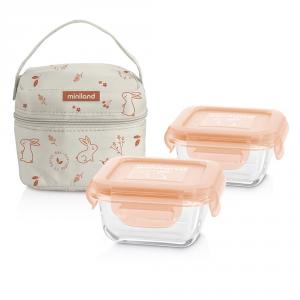 Pack-2-go natursquare Bunny set bolsa isotérmica con 2 contenedores comida vidrio herméticos 160ml