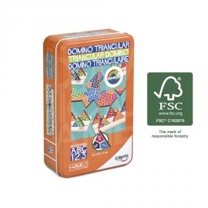 Dominó triangular en caja de metal