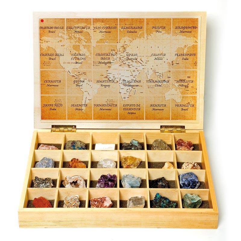 Caja de madera Colección de Minerales del Mundo (24 uds