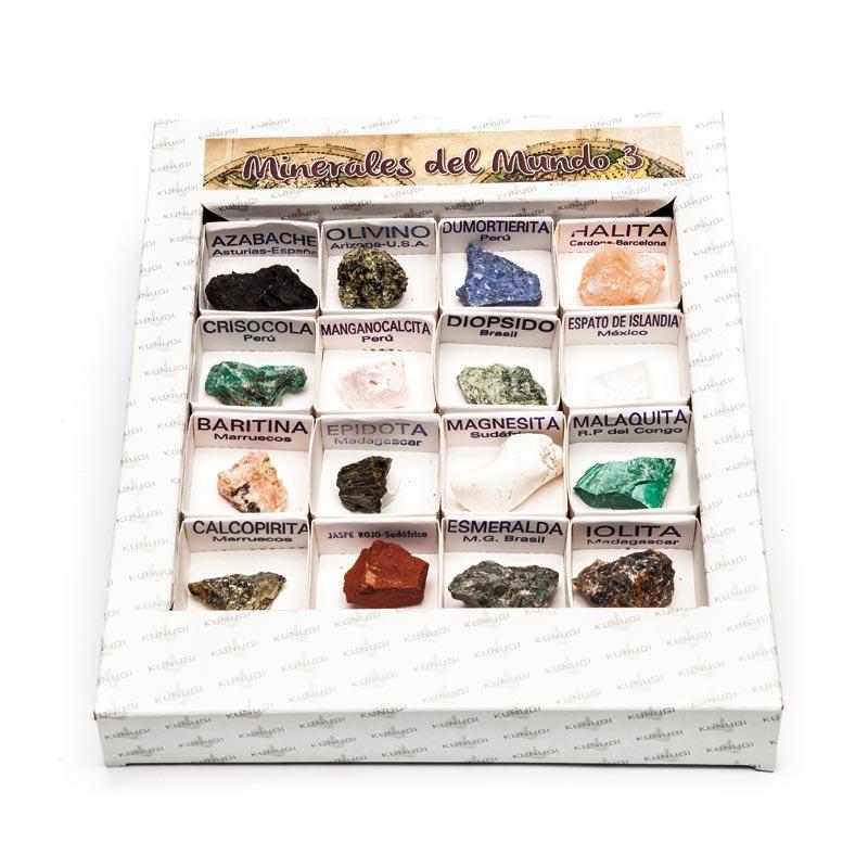 Caja de madera Colección de Minerales del Mundo (24 uds