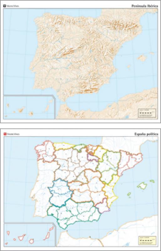Mapa mural mudo España. FISICO/POLITICO