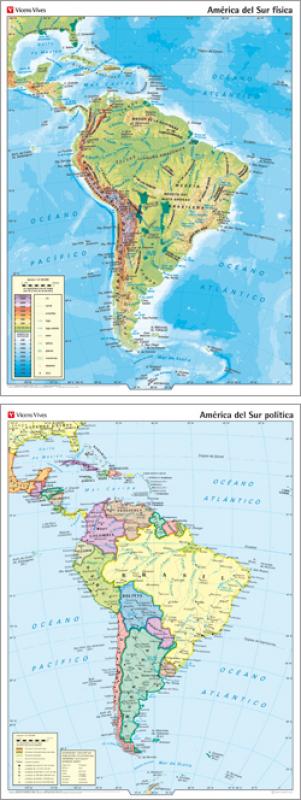 Mapa Mural América del Sur física/política.