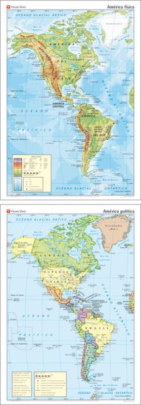 Mapa Mural América  norte y sur física/política
