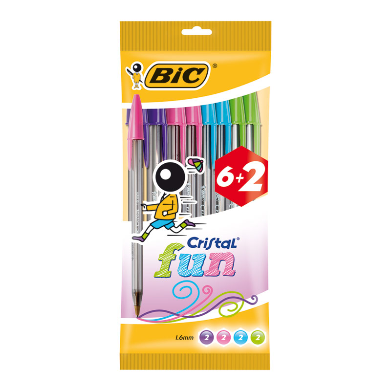 Bolígrafo Bic Cristal Fashion Colors blister 6 más 2 gratis