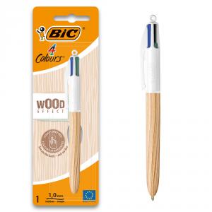 Bolígrafo Bic 4 colores cuerpo textura madera blíster 1 unidad