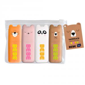 Set 4 mini marcadores fluorescentes animalitos BEBE Friends