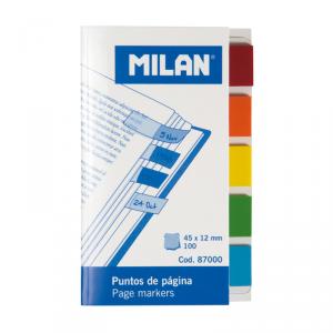 Marcapáginas adhesivos transparentes con punta de color Milan