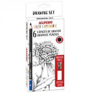 Set lápiz grafito Alpino color experience 6 uds graduación surtida con goma y afilalápiz