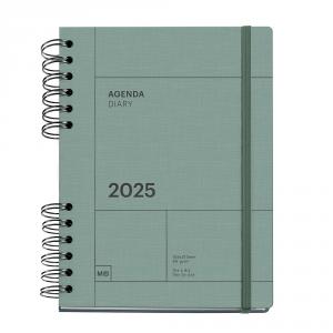 Agenda Plus verde día página 2025 espiral wire-O 164x218mm