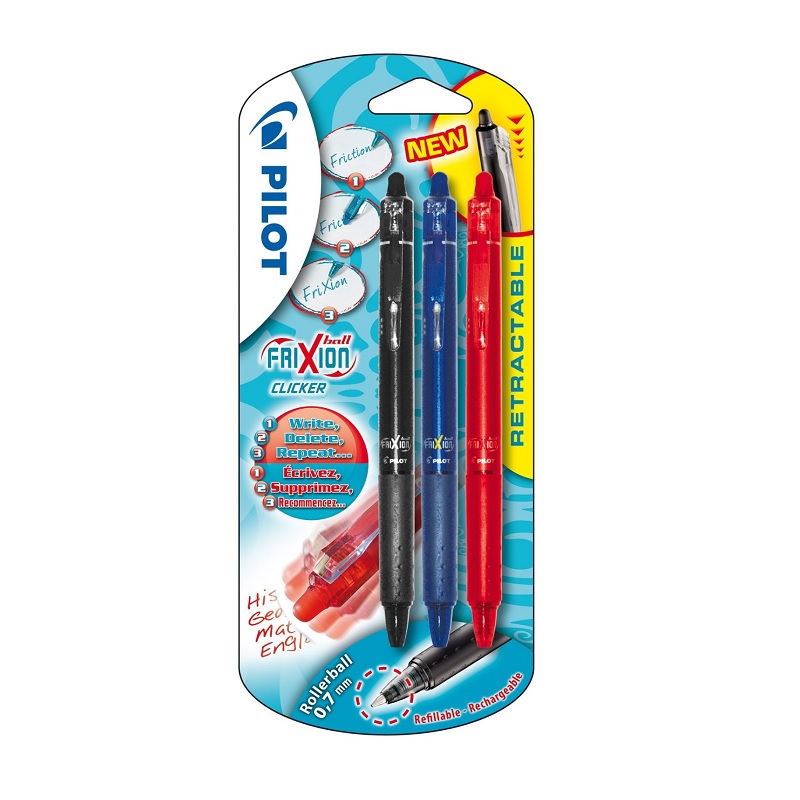 Bolígrafo Frixion Clicker negro/azul/rojo