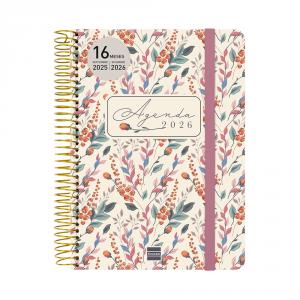 Agenda espiral E10 Cloe rosa 2025-26 semana vista horizontal