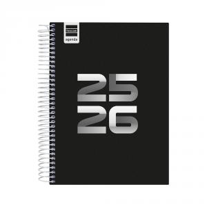 Agenda espiral cuarto Cool negro 2025-2026 día página