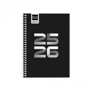 Agenda espiral octavo Cool negro 2025-2026 semana vista horizontal