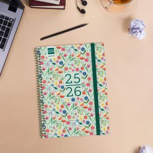 Agenda espiral cuarto secundaria Fiori 2025-2026 semana vista horizontal
