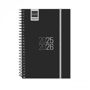 Agenda espiral E8 negro 2025-2026 semana vista horizontal