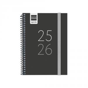 Agenda espiral octavo secundaria 2025-2026 negro semana vista horizontal