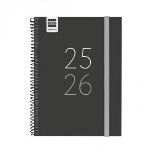 Agenda espiral cuarto secundaria 2025-2026 negro semana vista horizontal