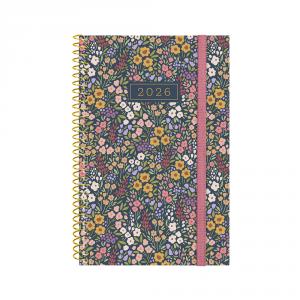 Agenda espiral Design E5 Flora 2026 semana vista horizontal