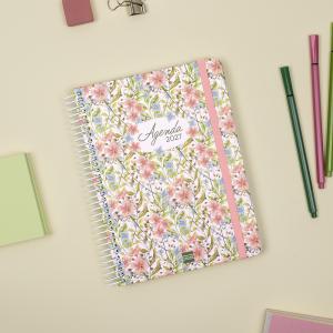 Agenda espiral E10 Cloe rosa semana vista horizontal 2026-2027
