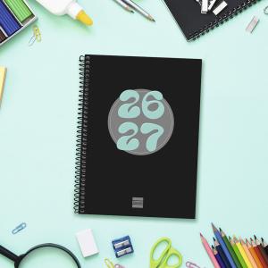 Agenda espiral cuarto Cool negro semana vista horizontal 2026-2027
