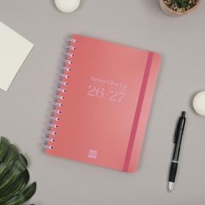 Agenda espiral cuarto Cosmo Rojo semana vista horizontal 2026-2027