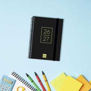 Agenda espiral octavo Sec. Negro semana vista horizontal 2026-2027