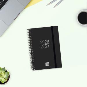 Agenda espiral E8 Espir negro semana vista horizontal 2026-2027