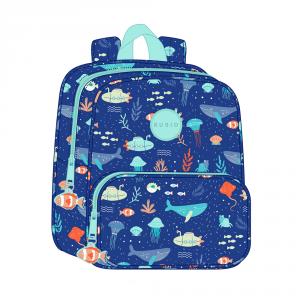 Mochila mundo marino azul 22x10x27cm