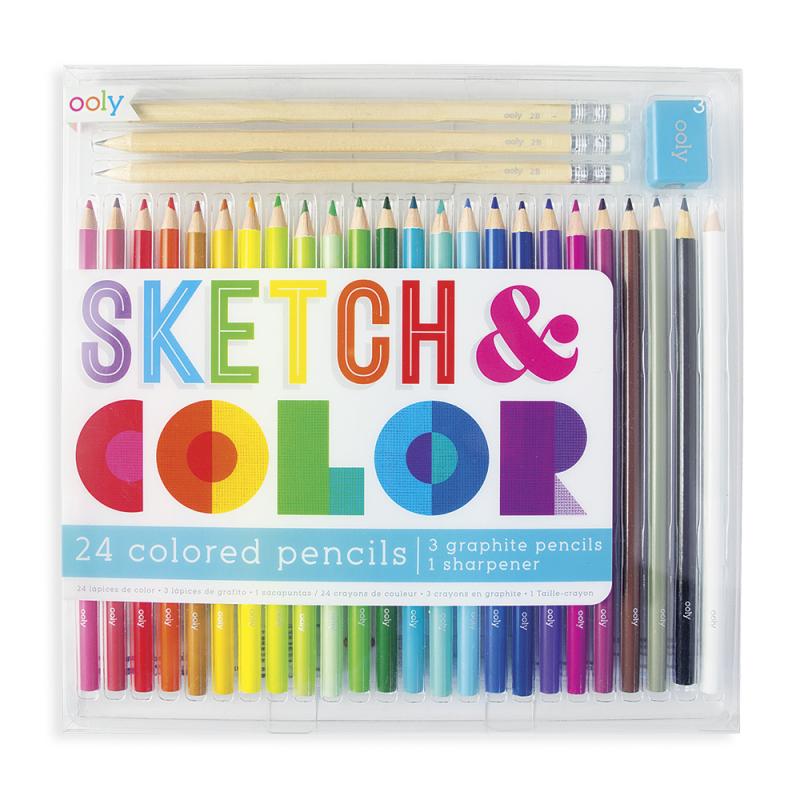 Set 24 lápices colores, 3 lápices de grafito y afilalápiz Sketch Color (24 colores)